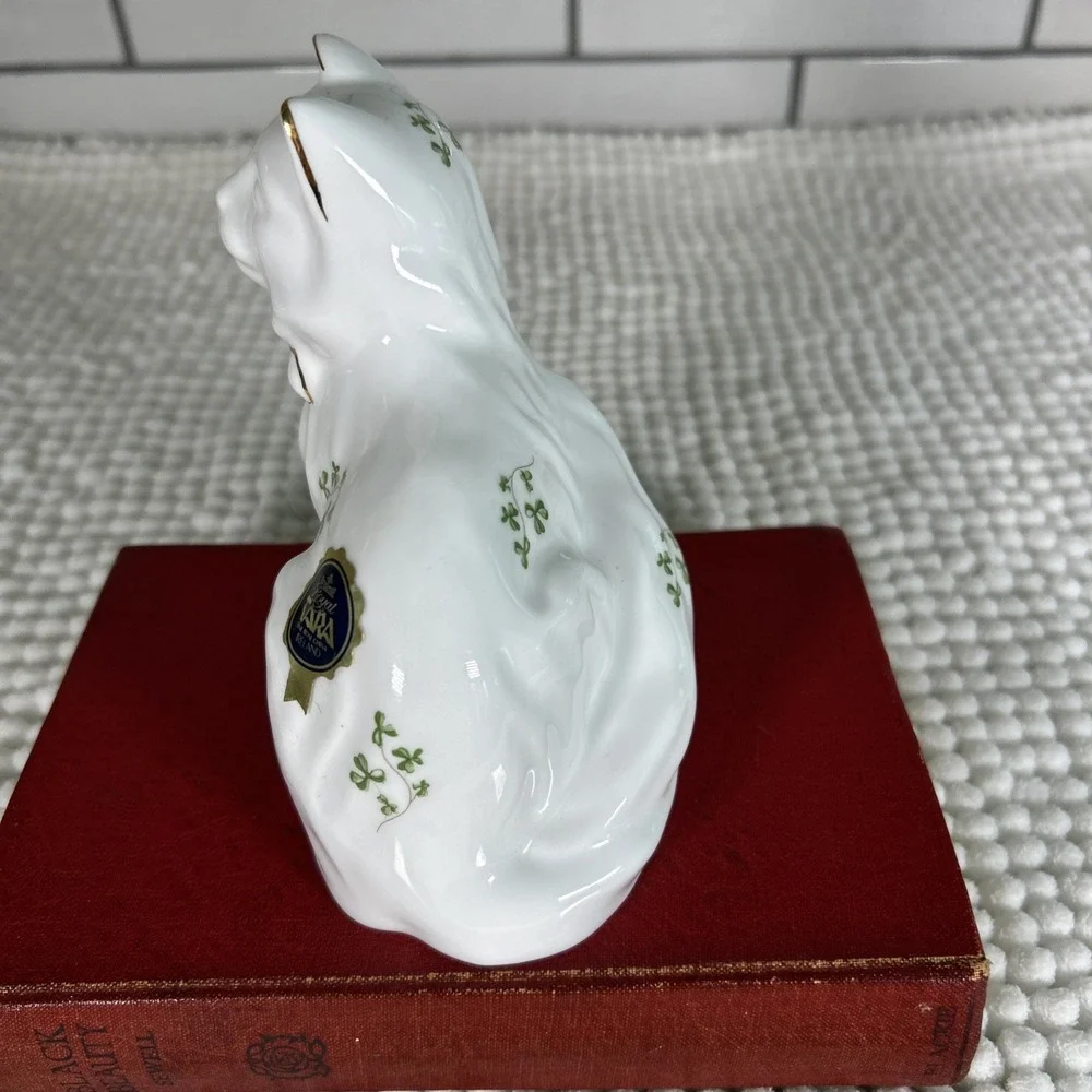 Vintage Irish Royal Tara Bone China White Cat Shamrocks Gold Accents Marked